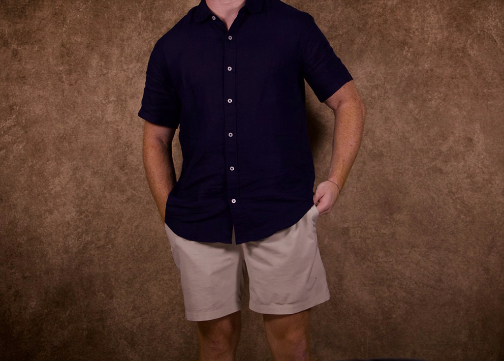 Camicia in Lino a Maniche Corte Deep Ocean - Blu Navy | Brotis